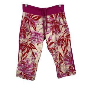 Nilla Shields Pink Floral Crop Pants Women size Medium Hawaiian Art to Wear